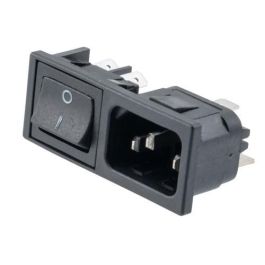 L-com Horizontal Power Entry Module, Panel-Mount, C14 Inlet, I/O Marked ...