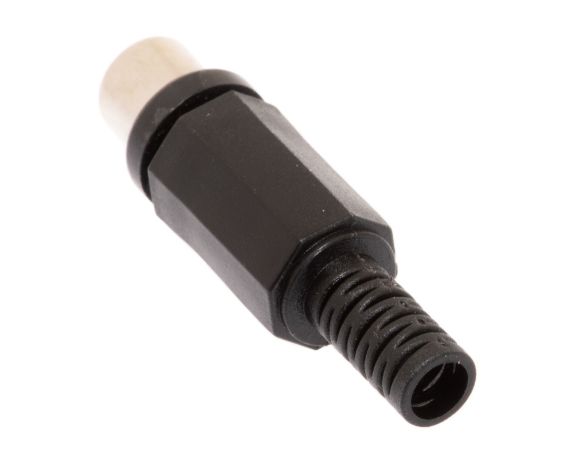 RCA Female Solder Connector with Strain Relief - Plastic - Black