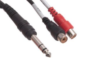 1/4 IN Stereo Male to Dual RCA Female Adapter Cable - 6 IN