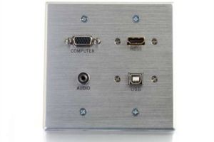 HD15 VGA, 3.5mm, USB Type B, and HDMI Wall Plate - Double Gang - Stainless Steel