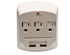 3 Outlet Surge Protector Wall Tap - Dual USB Charging Ports - 2A