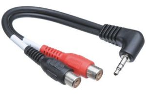 3.5mm Stereo Male Right Angle to Dual RCA Female Adapter Cable - 6 IN