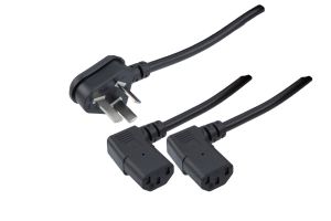 GB2099 Type I Downward Angle to Dual Right Angle C13 International Splitter Power Cord - 10 Amp