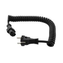 EU Type F Schuko Plug to C13, Coiled 18 AWG Cord, LSZH EPR Jacket, Black