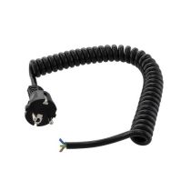 EU Type F Schuko Plug to Open, Coiled 18 AWG Cord, LSZH EPR Jacket, Black