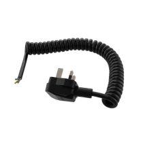 UK Type G BS 1363 Plug to Open, Coiled 18 AWG Cord, LSZH EPR Jacket, Black