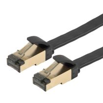 ShowMeCables Category 7 10gig Flat Ethernet Cable Assembly, RJ45 Male/Plug, U/FTP Shielded Pairs, 30AWG Stranded, CM PVC Jacket, Black