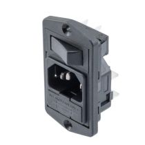 L-com AC PEM C14 PANEL TOP FIXING FLANGE 6.3mm QUICK-CONNECT SINGLE CONTACT SWITCH FUSEHOLDER