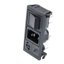 L-com AC PEM C14 1.0mm TO 3.0mm VERTICAL PANEL SNAP-IN 6.3mm QUICK-CONNECT SINGLE CONTACT ILLUMINATED PUSHBUTTON 2X FUSEHOLDERS VOLTAGE SELECTOR