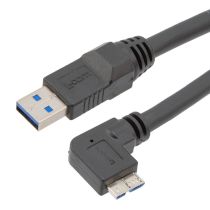 USB High Flex Drag Chain Cable, Type A Male Plug to Right Angle Left Micro Type B Male Plug, VW-1 PVC, Black