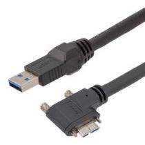 USB High Flex Drag Chain Cable, Type A Male Plug to Right Angle Left Micro Type B Male Plug, Vision Thumbscrews, VW-1 PVC, Black