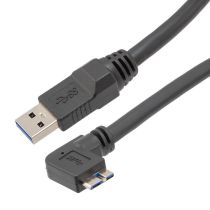 USB High Flex Drag Chain Cable, Type A Male Plug to Right Angle Right Micro Type B Male Plug, VW-1 PVC, Black