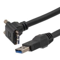 USB High Flex Drag Chain Cable, Type A Male Plug to Right Angle Down Micro Type B Male Plug, Vision Thumbscrews, VW-1 PVC, Black