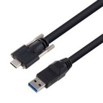 L-com High Flex Drag Chain USB 3.0 Cable Assembly, Type C Male Vision Thumbscrews to Type A Male, 28/26/22AWG, 20276 VW-1 PVC, Black