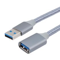 ShowMeCables USB3.0 A Male to A Female Cable, Aluminum Shell with Grey Cotton Braid