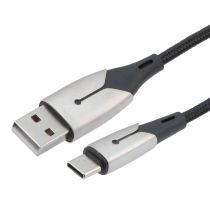 ShowMeCables USB2.0 A Male To C Male Cable with Black Cotton Braid, Blue LED Light