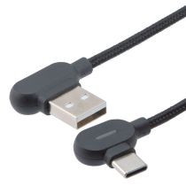 ShowMeCables USB2.0  Right Angle A Male to C Male Cable with Black Cotton Braid, Blue LED Light