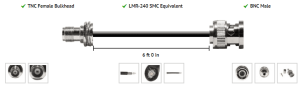 TNC Female Bulkhead to BNC Male Comparable to the LMR-240 - 6 FT