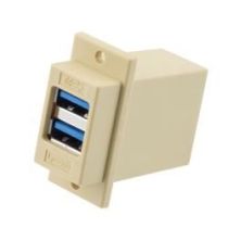 L-com USB 3.0 Double Stack Adapter Coupler, ECF Flange Panel Mount Style, Two A Type Female Jack to Two A Type Female Jack, ABS Housing, Ivory