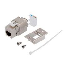 L-com Flange Mount Kit, Category 6a 10gig Shielded Ethernet Tool-less Keystone RJ45 Jack Female, TIA568A/B, for Slim 28AWG, Silver
