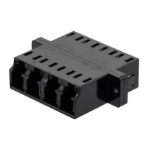 ShowMeCables LC Compact Receptacle Quad Adapter w/ Flange, Zr Sleeve, Black Housing w/ Plastic Spring 
