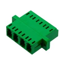 ShowMeCables LC Compact Receptacle Quad Adapter w/ Flange, Zr Sleeve, Green Housing w/ Plastic Spring 
