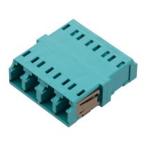 ShowMeCables LC Compact Receptacle Quad Adapter w/ reduced Flange, Zr Sleeve, Aqua Housing w/ Metal Spring