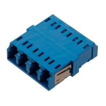 ShowMeCables LC Compact Receptacle Quad Adapter w/ reduced Flange, Zr Sleeve, Blue Housing w/ Metal Spring