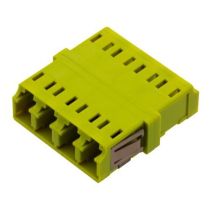 ShowMeCables LC Compact Receptacle Quad Adapter w/ reduced Flange, Zr Sleeve, Lime Green Housing w/ Mtl Sprg