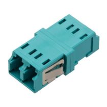 ShowMeCables LC Duplex Adapter, no Flange, Zr Sleeve, Aqua Housing w/ Metal Side Stable Spring 
