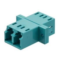 ShowMeCables LC Duplex Adapter w/ Flange, Zr Sleeve, Aqua Housing w/ Plastic Spring 