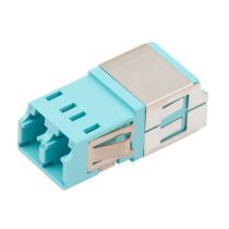 L-com Fiber Coupler, LC/LC Duplex, Translucent Internal Shutter, Side Spring, High Density, No Flange, Aqua