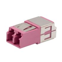 L-com Fiber Coupler, LC/LC Duplex, White Internal Shutter, Vertical Spring, High Density, No Flange, Heather Violet