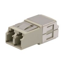 L-com Fiber Coupler, LC/LC Duplex, Translucent Internal Shutter, Vertical Spring, High Density, No Flange, Beige