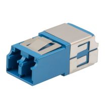 L-com Fiber Coupler, LC/LC Duplex, Translucent Internal Shutter, Vertical Spring, High Density, No Flange, Blue