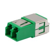 L-com Fiber Coupler, LC/LC Duplex, Translucent Internal Shutter, Vertical Spring, High Density, No Flange, Green