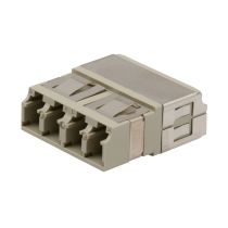 L-com Fiber Coupler, LC/LC Quad, White Internal Shutter, Vertical Spring, High Density, No Flange, Beige