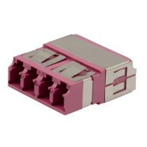 L-com Fiber Coupler, LC/LC Quad, White Internal Shutter, Vertical Spring, High Density, No Flange, Heather Violet