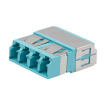 L-com Fiber Coupler, LC/LC Quad, Translucent Internal Shutter, Vertical Spring, High Density, No Flange, Aqua