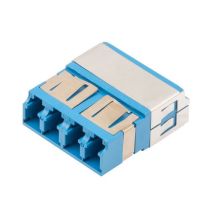 L-com Fiber Coupler, LC/LC Quad, Translucent Internal Shutter, Vertical Spring, High Density, No Flange, Blue