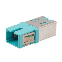 L-com Fiber Coupler, SC/SC Simplex, Translucent Internal Shutter, Side Spring, No Flange, Aqua