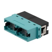 L-com MPO Duplex Coupler, Translucent Internal Shutter, Key Up-Key Down, Black/Aqua
