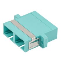 Fiber Optic SC Duplex Coupler - Mulitmode - Flange - Aqua