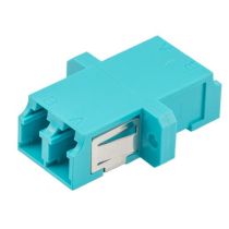 Fiber Optic LC Duplex Coupler - Multimode - With Flange - Aqua
