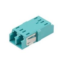 Fiber Optic Economy Coupler, LC Duplex-SC Footprint, MMF, Aqua plastic one-piece body, PEI clip, Ceramic sleeve, No flange