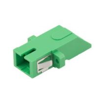 Fiber Optic Economy Coupler, SC/APC, Simplex w/ Internal shutter for SMF, Plastic one-piece body, PEI clip, Ceramic sleeve, w/ Flange