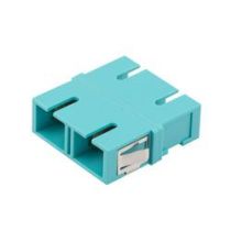 Fiber Optic Economy Coupler, SC, Duplex MMF, Aqua plastic body, PEI clip, Ceramic sleeve, No flange