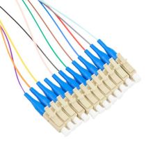 12 Fiber LC/UPC Distribution Style Pigtail, MM, 50μm, OM3, Aqua Boots