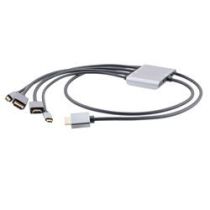 L-Com HDMI AV Multi Adapter, Conference Room, USB C, HDMI, Mini DisplayPort, DisplayPort M to HDMI M, 4K@60Hz, Metal Shell, Silver, Dongle, 1M