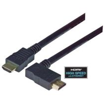 L-Com High Speed HDMI Cable with Ethernet, Male to Right Angle Male, Bottom Exit